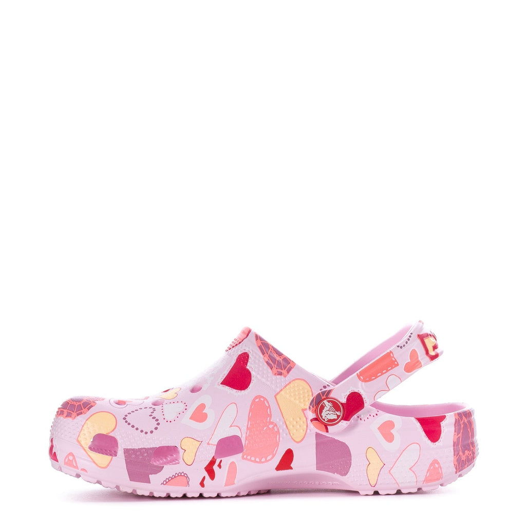 Crocs Youth Heart Print Classic Clog - Pink Milk / Purple