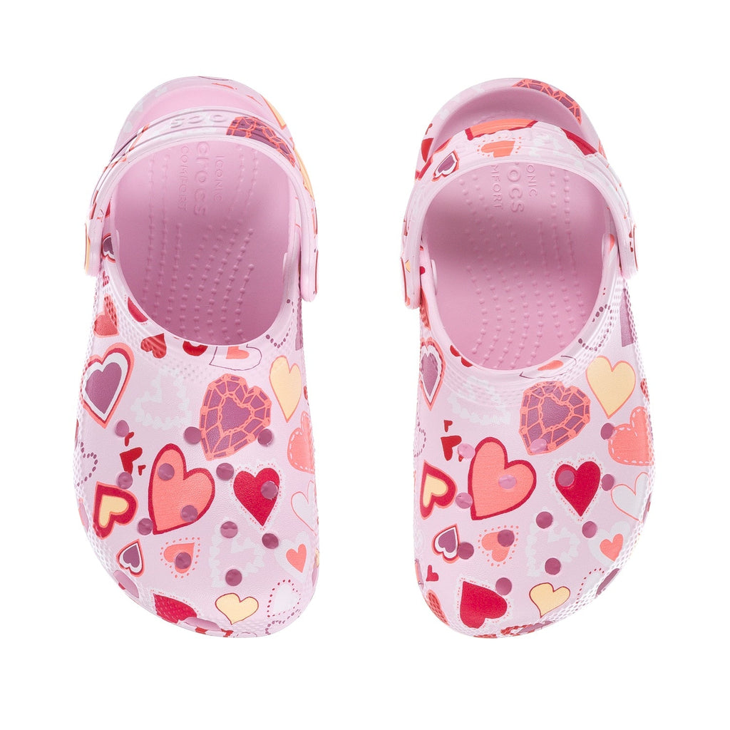 Crocs Kids' Heart Print Classic Clog - Pink Milk / Purple