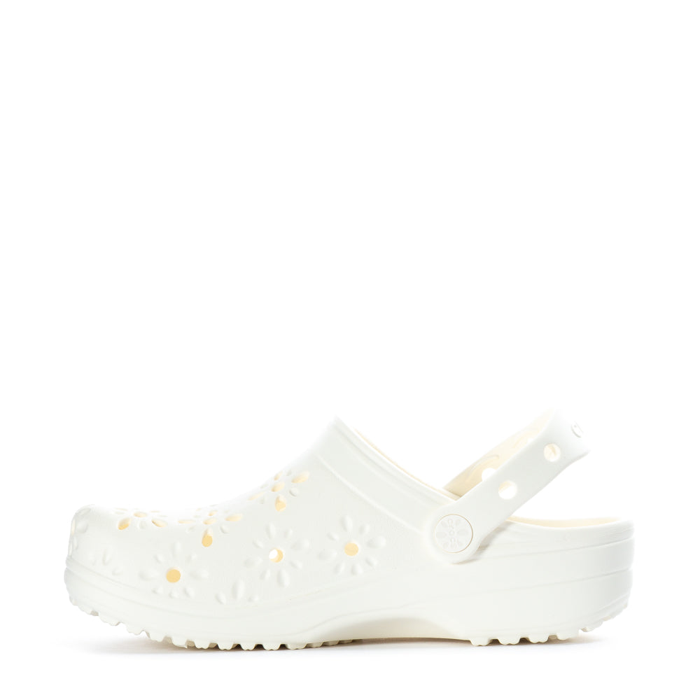 Crocs Women's Floral Cut Out Classic Clog - Chalk