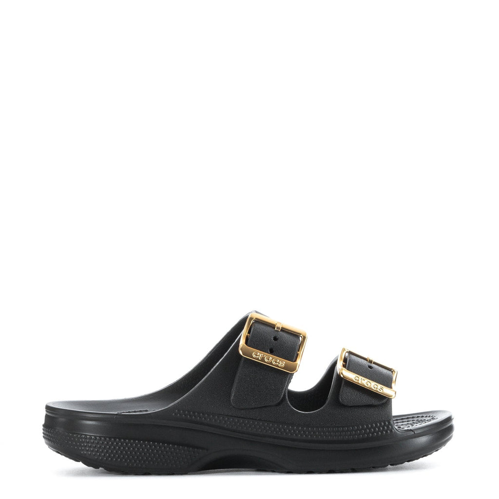 Crocs Women's Saturday Metallic Buckle Sandal - Black / Gold