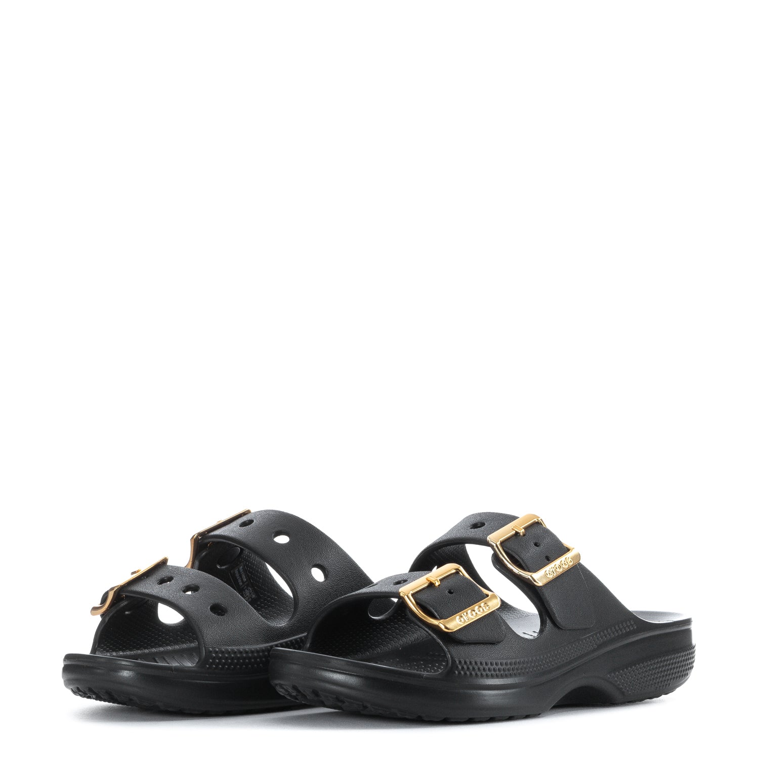 Crocs Women's Saturday Metallic Buckle Sandal - Black / Gold