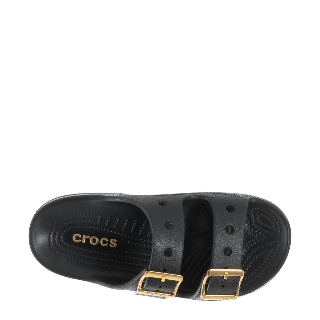 Crocs Women's Saturday Metallic Buckle Sandal - Black / Gold