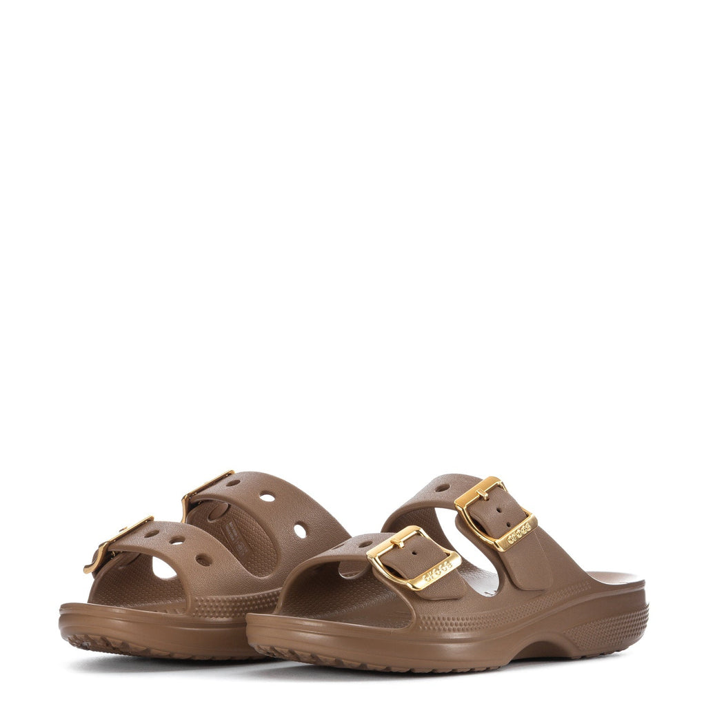 Crocs Women's Saturday Metallic Buckle Sandal - Sepia / Gold
